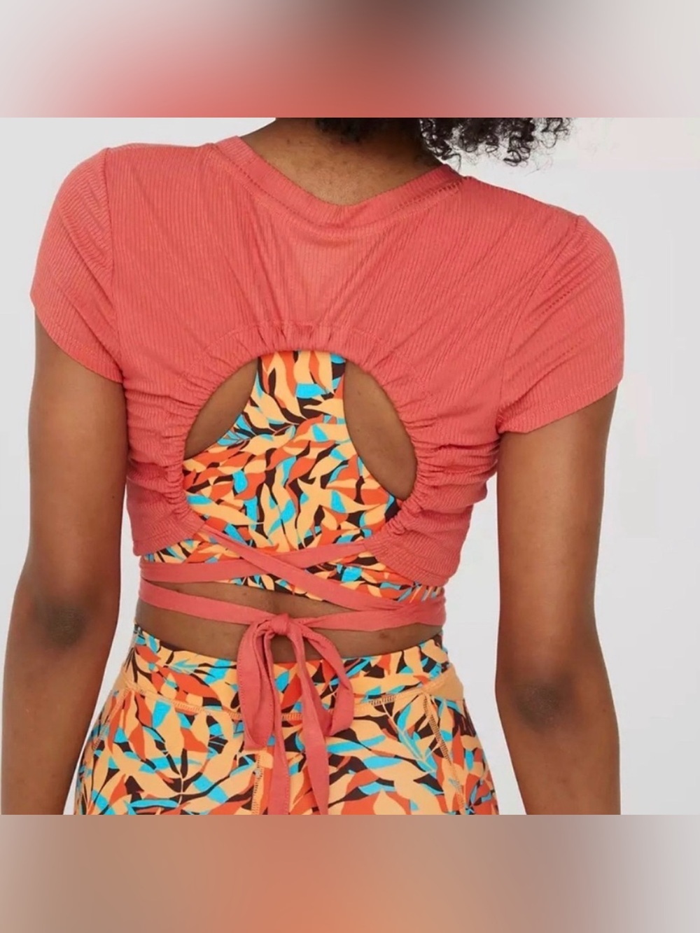 Aerie OFFLINE Wrap Back Ribbed Crop Top Coral Orange XS NWT